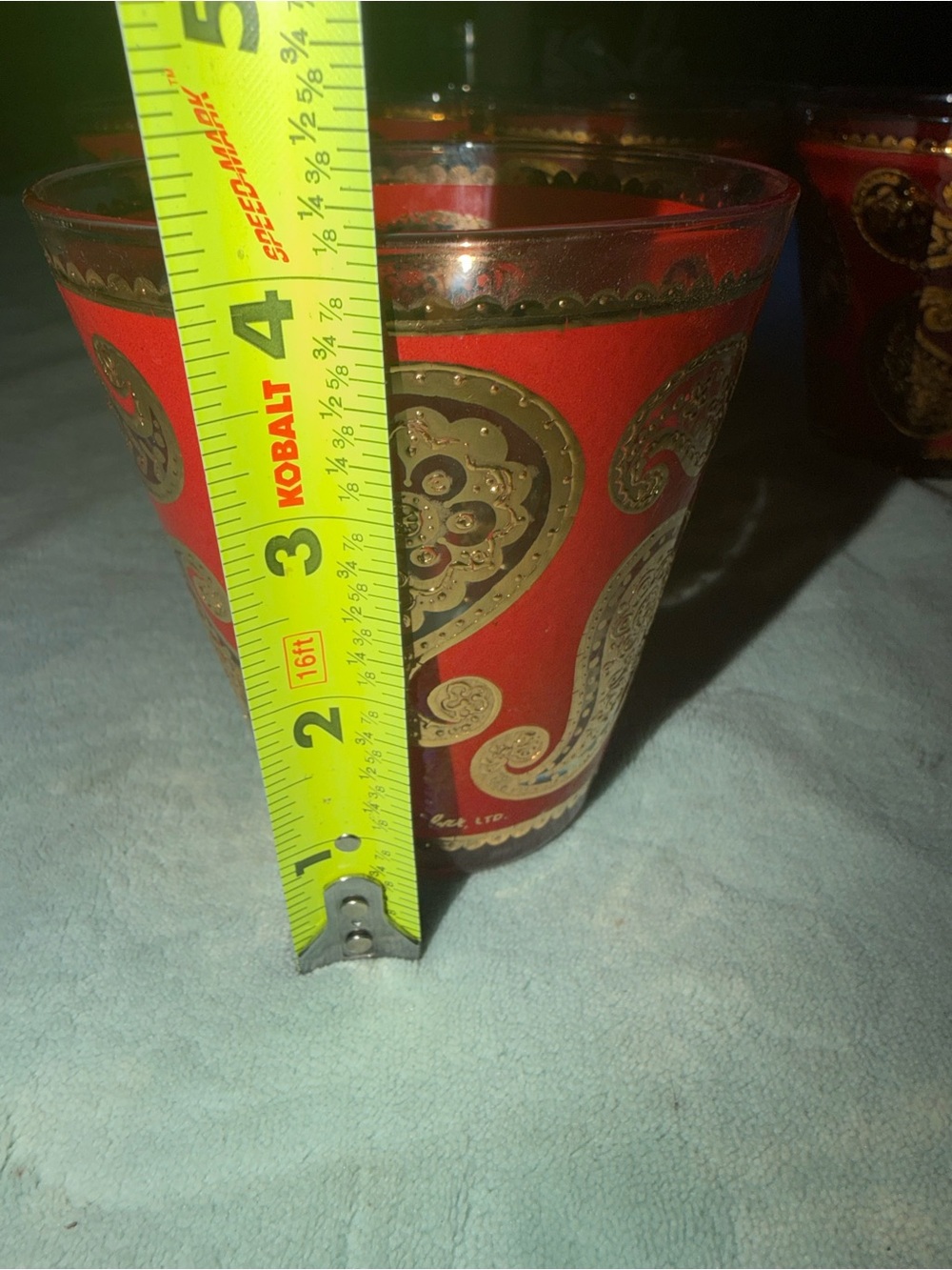 Set Of 6-Culver- Old Fashioned Glasses Paisley Pattern - 22 KT Gold&Red- Read - Picture 4 of 7